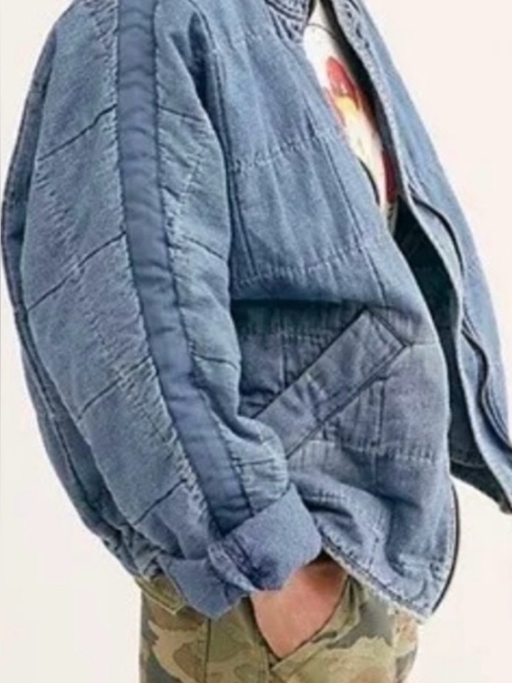 Free People Denim Quilted Bomber Jacket